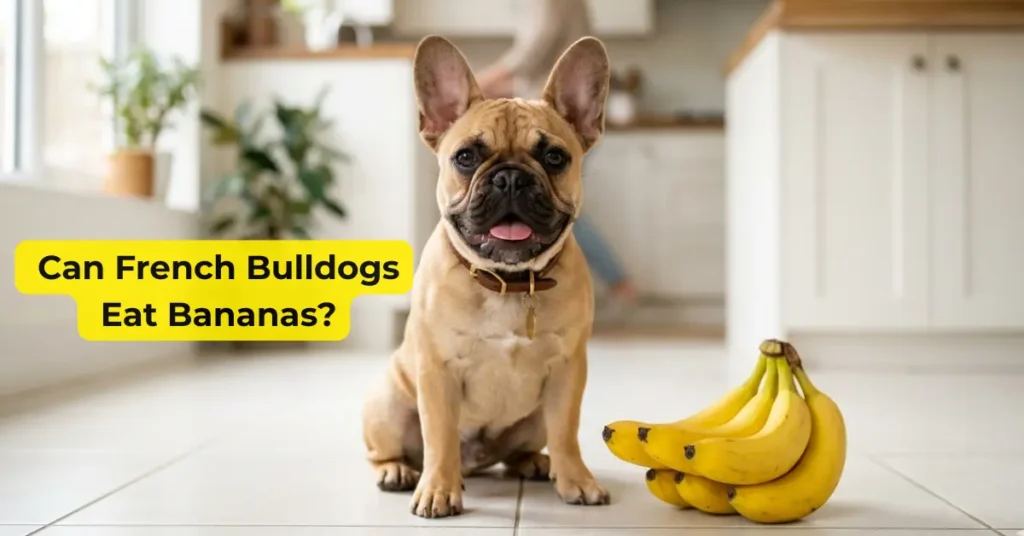 can dog eat banana text with french bull dog along with banana