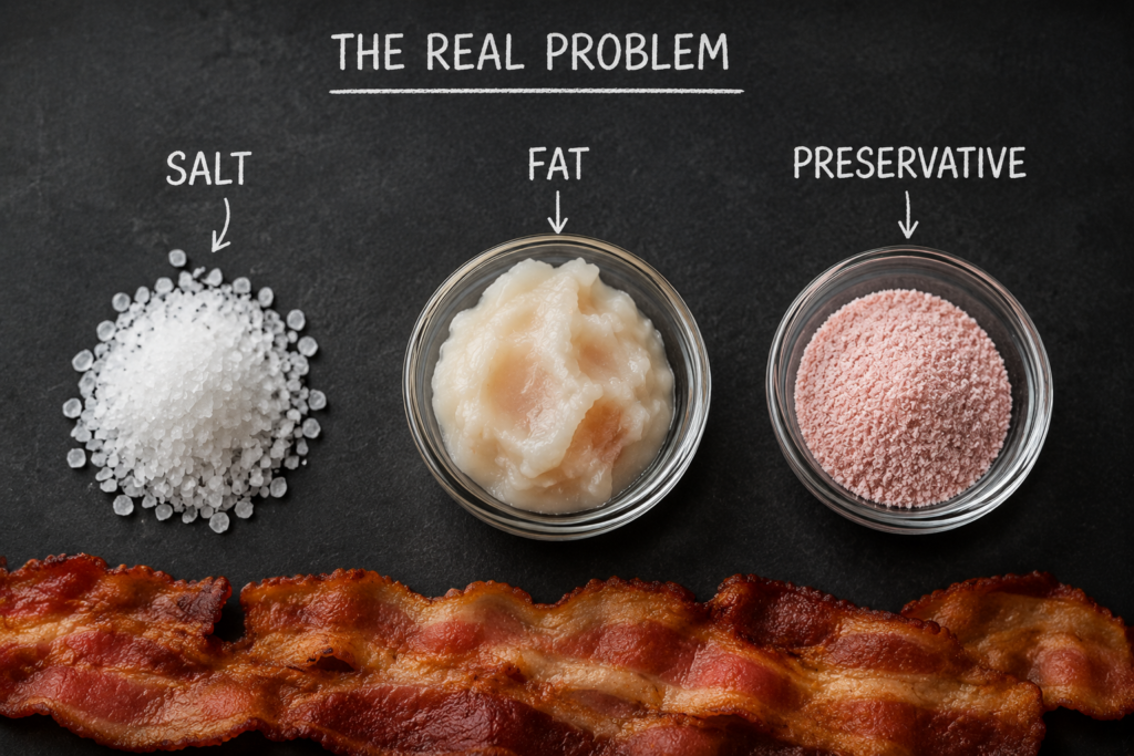 The real problem in bacon frenchie is salt,fat,preservatives