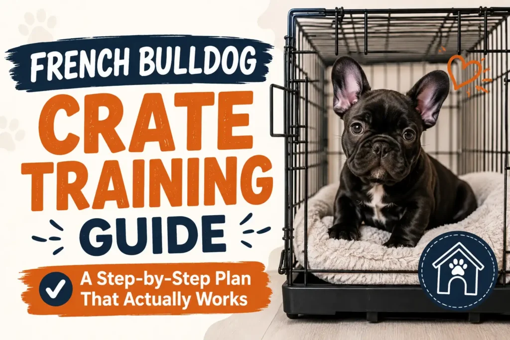 Bright clean graphic banner for French Bulldog Crate Training blog
