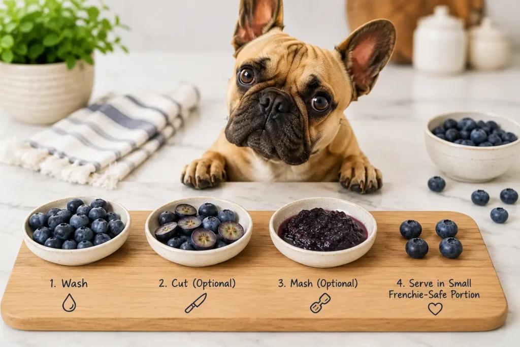 How to prepare blueberries safely for a French Bulldog.